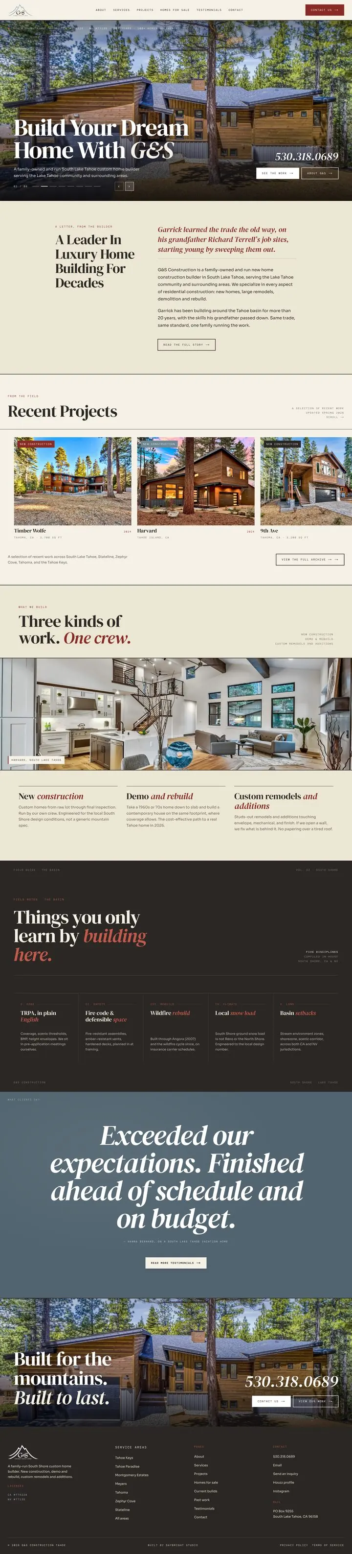 G&S Construction — full homepage, top to bottom