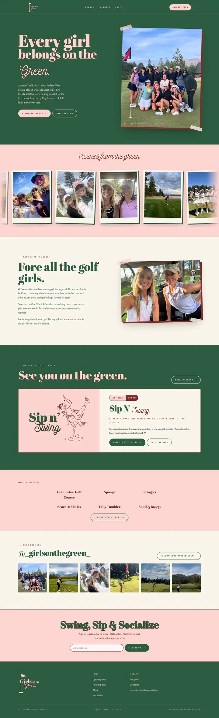 Girls on the Green — full homepage, top to bottom
