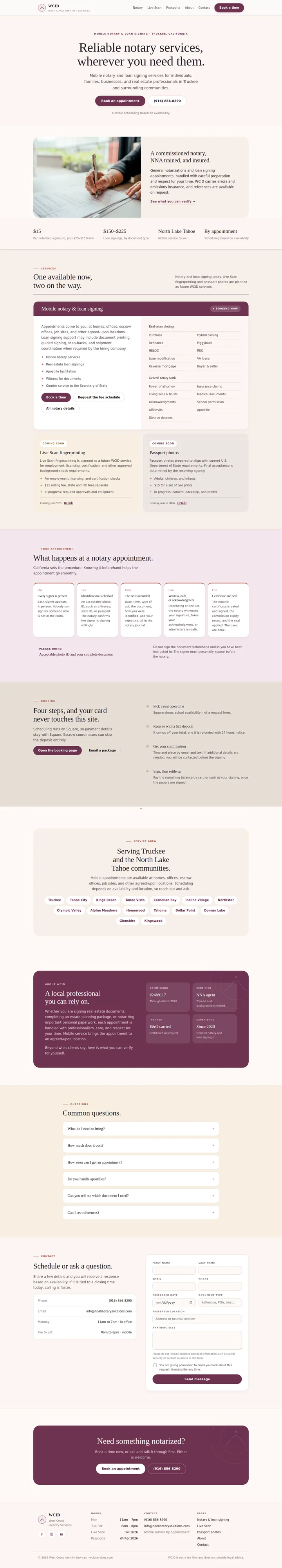 West Coast Identity Services — full homepage, top to bottom